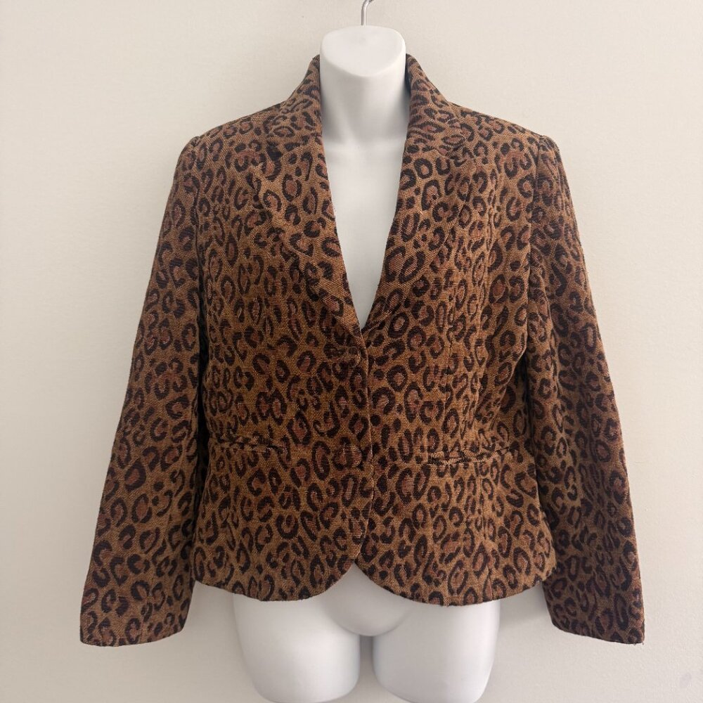 Vintage Pantology Leopard Print Blazer | Brown & Black | Size 10P - Picture 2 of 11
